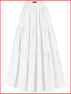 Lightweight Polyester Maxi Skirt with Pockets, Tiered Renaissance Style